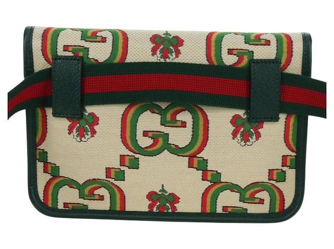 Borsa GUCCI Web Sherry Line Canvas 100th Anniversary Beige 493930 Auth mr2495V - vista 3