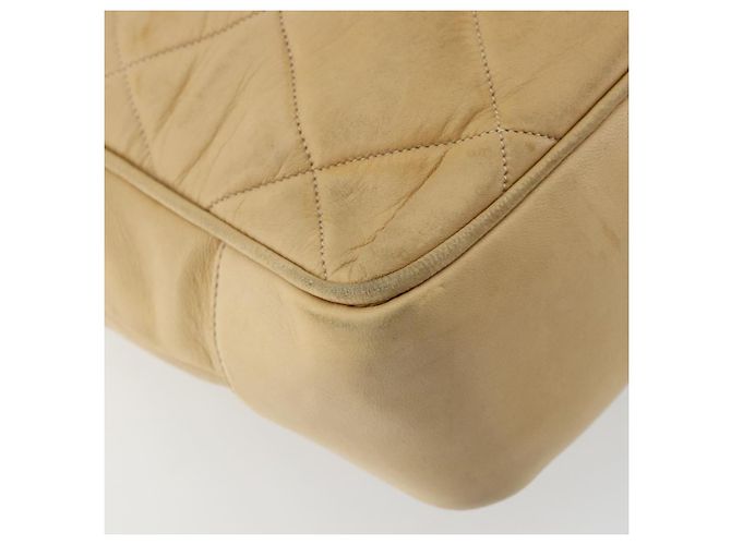 CHANEL Matelasse Hand Bag Lamb Skin Beige CC Auth BA12511 - vista 13