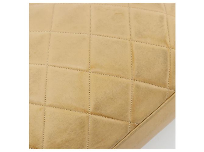 CHANEL Matelasse Hand Bag Lamb Skin Beige CC Auth BA12511 - vista 14