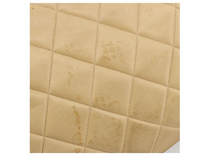 CHANEL Matelasse Hand Bag Lamb Skin Beige CC Auth BA12511 - vista 15
