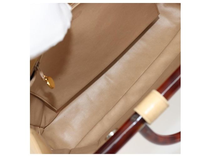 CHANEL Matelasse Hand Bag Lamb Skin Beige CC Auth BA12511 - vista 18