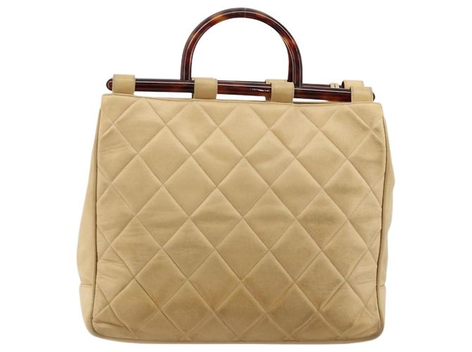 CHANEL Matelasse Hand Bag Lamb Skin Beige CC Auth BA12511 - vista 3