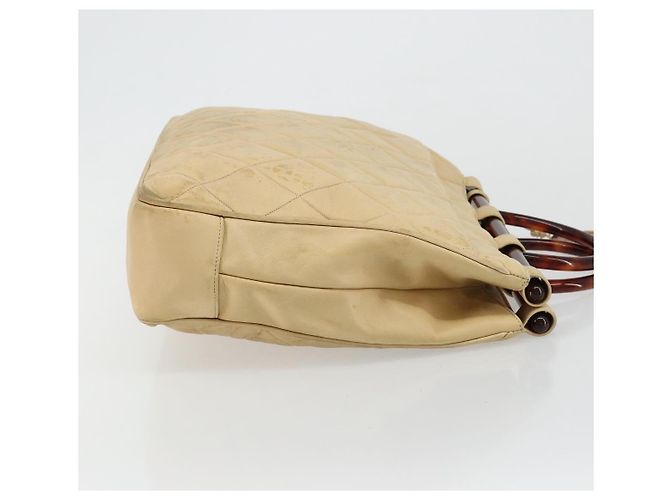 CHANEL Matelasse Hand Bag Lamb Skin Beige CC Auth BA12511 - vista 4