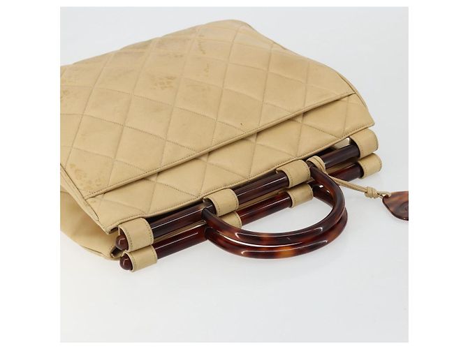 CHANEL Matelasse Hand Bag Lamb Skin Beige CC Auth BA12511 - vista 6