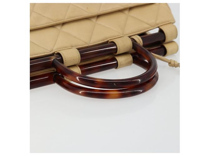 CHANEL Matelasse Hand Bag Lamb Skin Beige CC Auth BA12511 - vista 7
