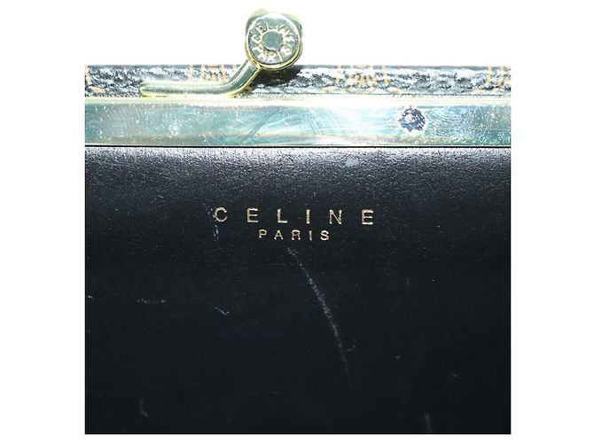 Céline Portafoglio CELINE Macadam Canvas PVC Pelle Nero Oro Auth am11630V D'oro - vista 14