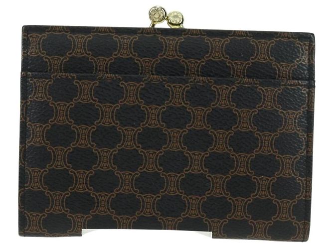 Céline Portafoglio CELINE Macadam Canvas PVC Pelle Nero Oro Auth am11630V D'oro - vista 3