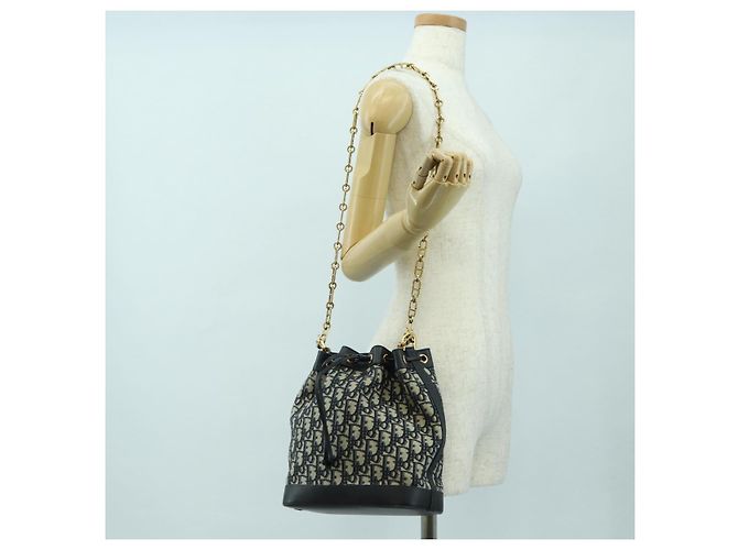 Borsa a tracolla con catena Christian Dior Trotter Canvas Navy Gold Auth 179181V D'oro Blu navy - vista 23