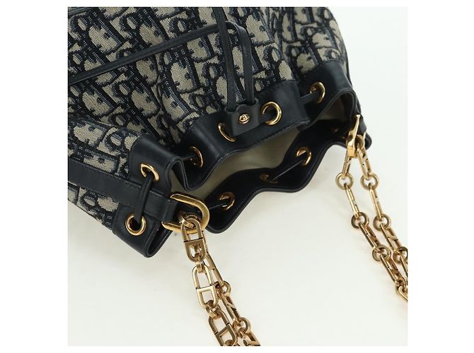 Borsa a tracolla con catena Christian Dior Trotter Canvas Navy Gold Auth 179181V D'oro Blu navy - vista 6