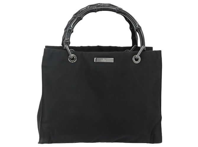 GUCCI Bamboo Handtasche Nylon Schwarz Silber 002 1016 Auth 179302 - Ansicht 2