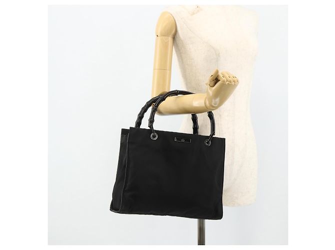 GUCCI Bamboo Handtasche Nylon Schwarz Silber 002 1016 Auth 179302 - Ansicht 25