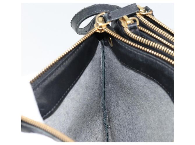 Céline Bolsa de Ombro Trio CELINE em Couro Preto e Ouro Auth mr2435 Dourado - vista 18