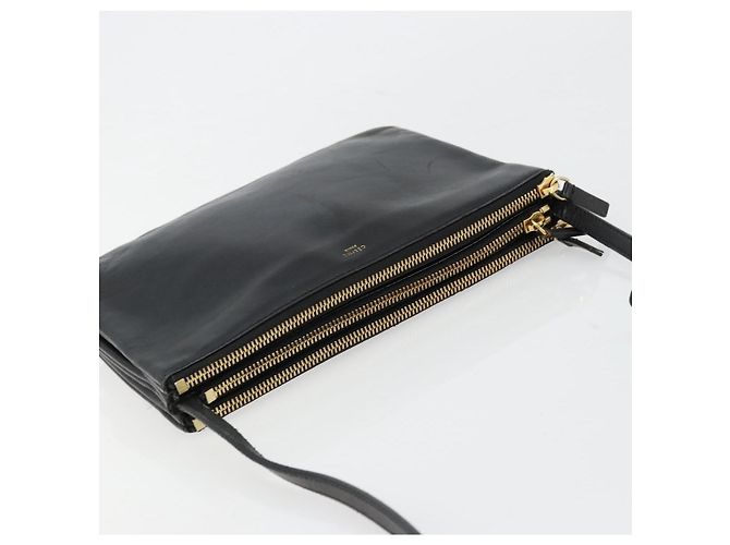 Céline Bolsa de Ombro Trio CELINE em Couro Preto e Ouro Auth mr2435 Dourado - vista 6