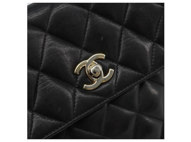 CHANEL Matelasse Chain Shoulder Bag Lamb Skin Black Gold CC Auth BA12607 Nero D'oro - vista 14