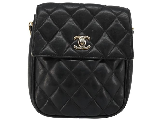 CHANEL Matelasse Chain Shoulder Bag Lamb Skin Black Gold CC Auth BA12607 Nero D'oro - vista 2