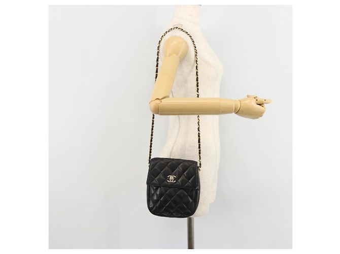 CHANEL Matelasse Chain Shoulder Bag Lamb Skin Black Gold CC Auth BA12607 Nero D'oro - vista 22