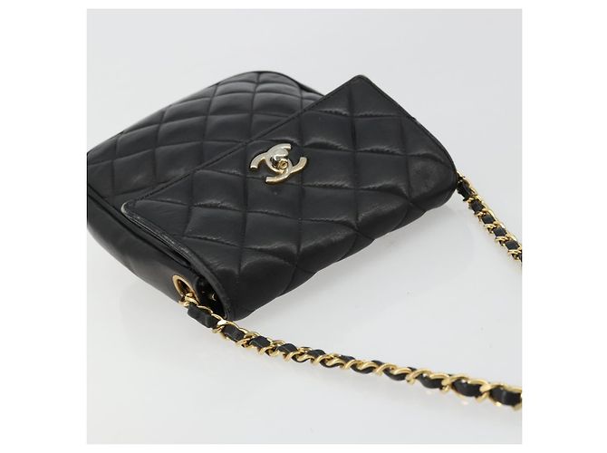 CHANEL Matelasse Chain Shoulder Bag Lamb Skin Black Gold CC Auth BA12607 Nero D'oro - vista 6