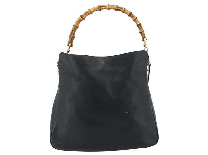 Borsa a Spalla GUCCI Bamboo in Pelle 2way Nero Oro 001 1705 1638 Auth 180041 D'oro - vista 2