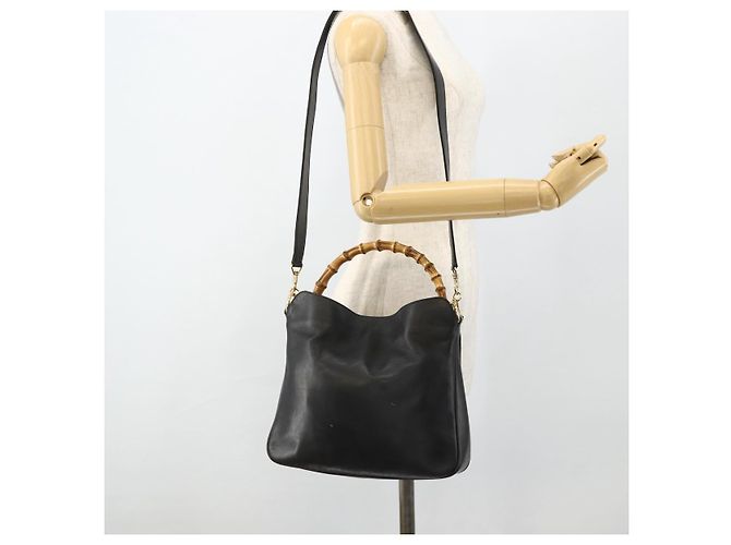 Borsa a Spalla GUCCI Bamboo in Pelle 2way Nero Oro 001 1705 1638 Auth 180041 D'oro - vista 23