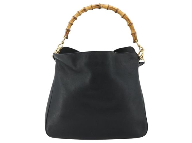 Borsa a Spalla GUCCI Bamboo in Pelle 2way Nero Oro 001 1705 1638 Auth 180041 D'oro - vista 3