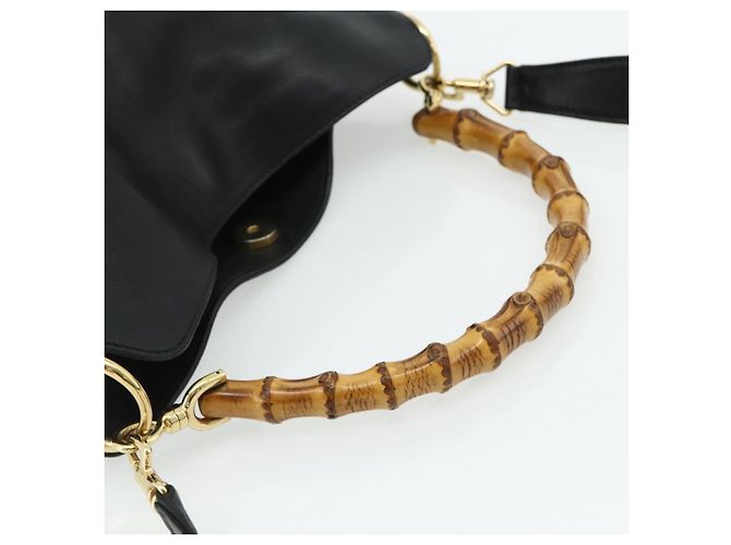 Borsa a Spalla GUCCI Bamboo in Pelle 2way Nero Oro 001 1705 1638 Auth 180041 D'oro - vista 7