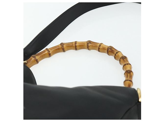 Borsa a Spalla GUCCI Bamboo in Pelle 2way Nero Oro 001 1705 1638 Auth 180041 D'oro - vista 8