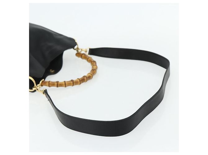 Borsa a Spalla GUCCI Bamboo in Pelle 2way Nero Oro 001 1705 1638 Auth 180041 D'oro - vista 9