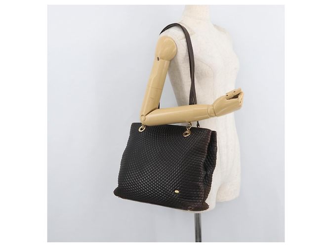 Borsa Tote con Catena BALLY in Pelle Marrone Oro Auth 180178 D'oro - vista 25