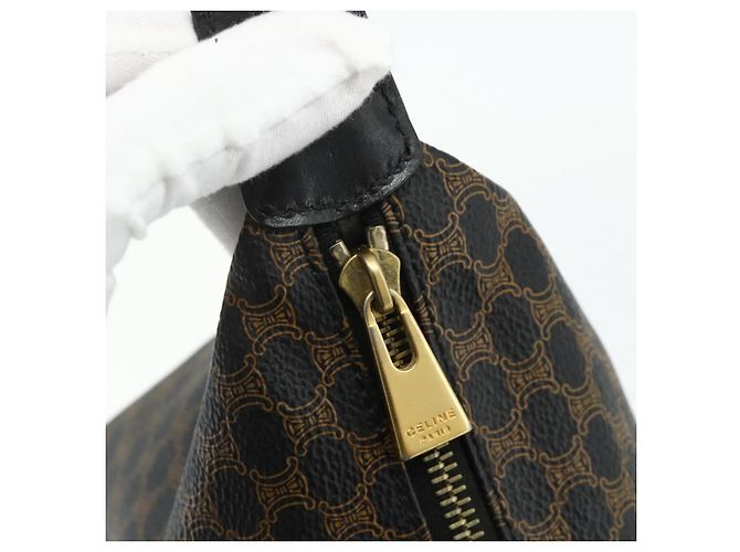 Céline Borsa CELINE Macadam Canvas PVC Pelle Nera Oro Auth mr2503A Nero D'oro - vista 14