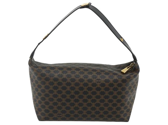 Céline Borsa CELINE Macadam Canvas PVC Pelle Nera Oro Auth mr2503A Nero D'oro - vista 3