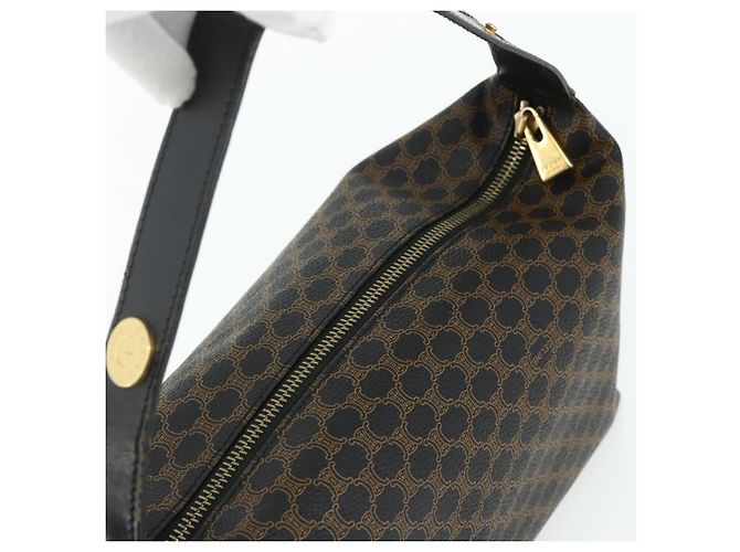 Céline Borsa CELINE Macadam Canvas PVC Pelle Nera Oro Auth mr2503A Nero D'oro - vista 6