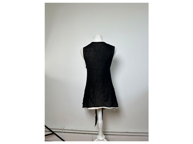 Vintage Issey Miyake Woll-Wickel-Top Schwarz Creme M - Ansicht 3