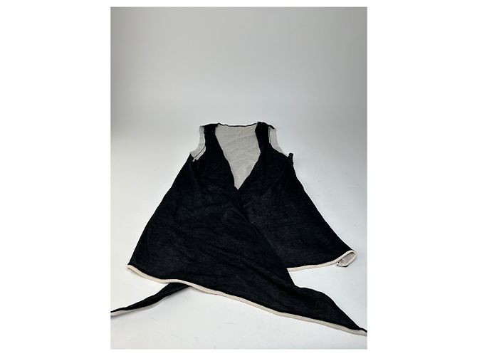 Vintage Issey Miyake Woll-Wickel-Top Schwarz Creme M - Ansicht 5