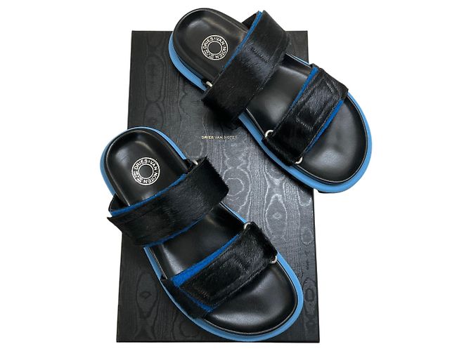Sandali Dries van Noten con strap in velcro in pelle di vitello Nero / Blu - vista 6