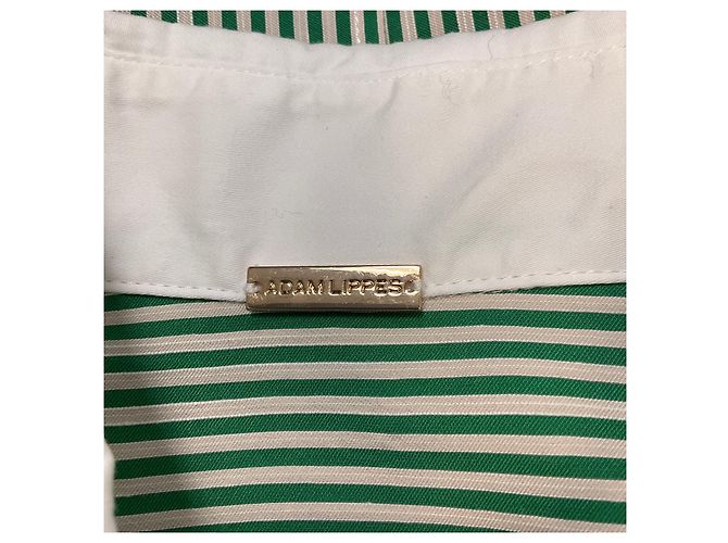 Blusa de manga curta com botões e listras verdes e brancas Adam Lippes - vista 3