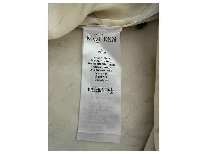 Alexander McQueen Vestido de Seda Estampado Mariposa FW2018 Blanco Beige Verde - vista 8