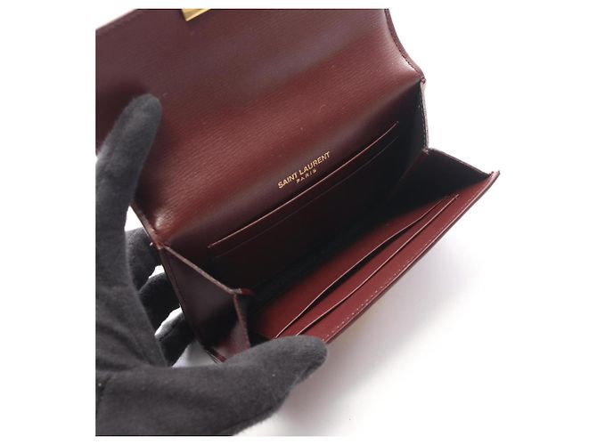 Yves Saint Laurent Bordeaux Leather Card Case - view 3