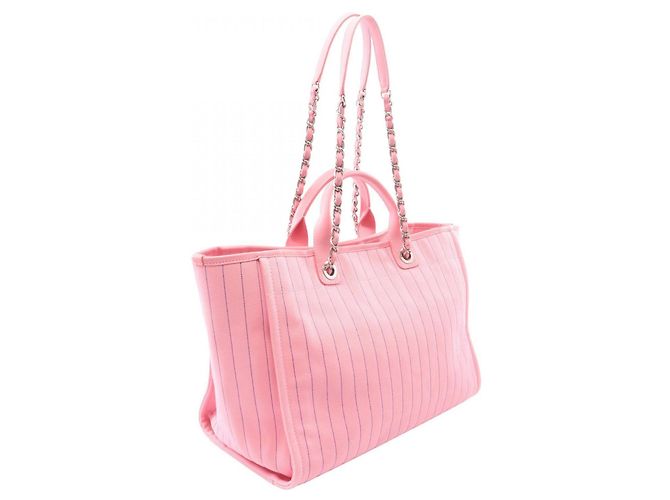 Borsa Tote Large Chanel Deauville Rosa Blu - vista 2