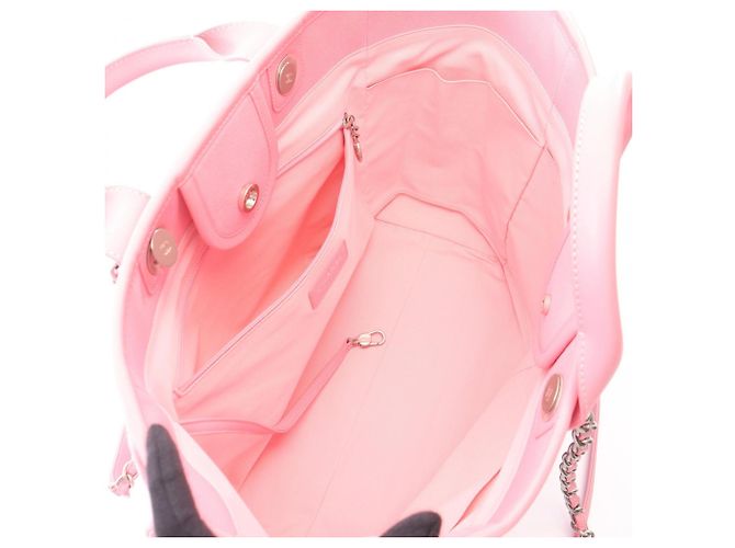 Borsa Tote Large Chanel Deauville Rosa Blu - vista 3