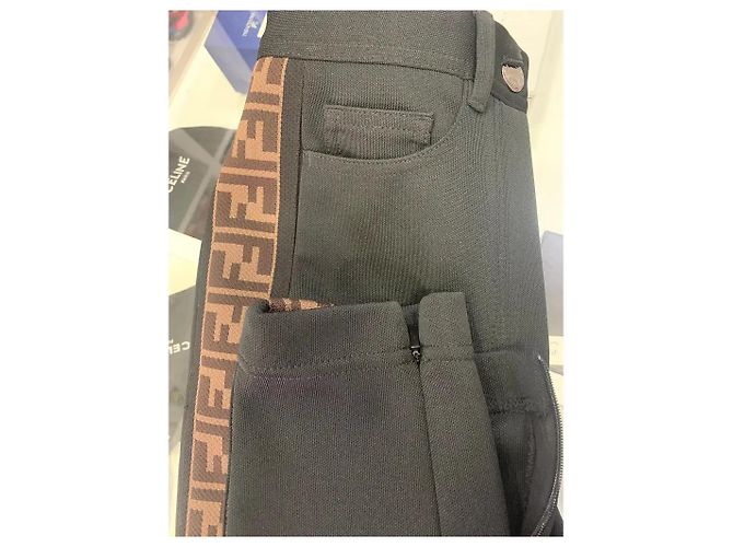 Fendi Black FF Monogram Stripe Stretch Leggings - view 6
