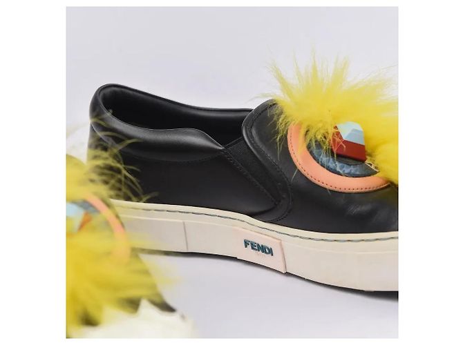 Fendi Monster Sneaker Slip-on Pelle Nera Nero Giallo - vista 2