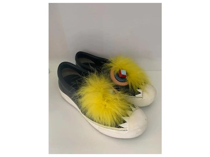 Fendi Monster Sneaker Slip-on Pelle Nera Nero Giallo - vista 3