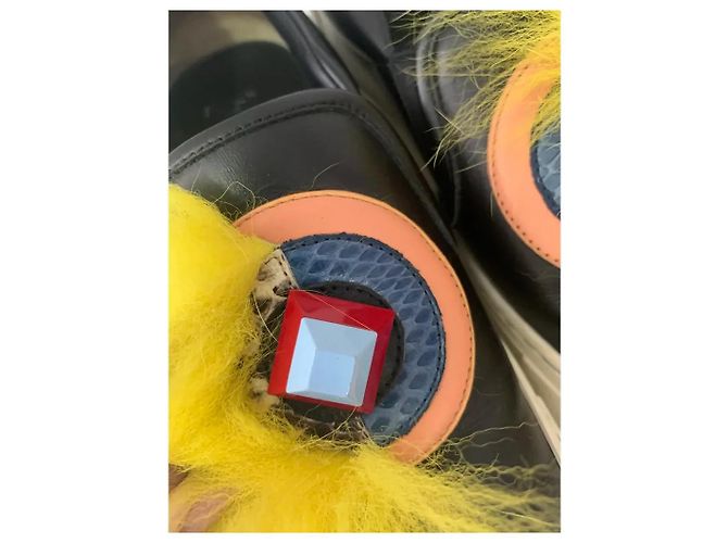 Fendi Monster Sneaker Slip-on Pelle Nera Nero Giallo - vista 4