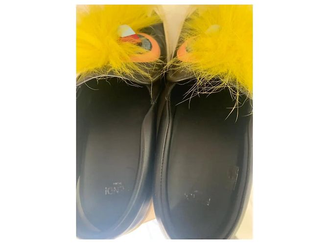 Fendi Monster Sneaker Slip-on Pelle Nera Nero Giallo - vista 5