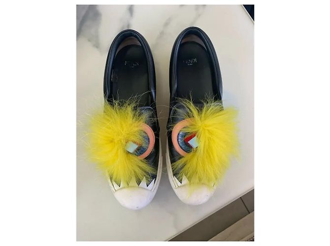 Fendi Monster Sneaker Slip-on Pelle Nera Nero Giallo - vista 6