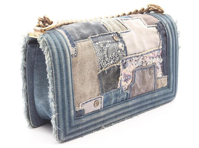 Chanel Boy Patchwork Schultertasche Blau Mehrfarben - Ansicht 2