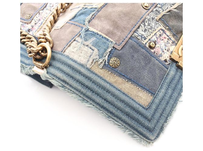 Chanel Boy Patchwork Schultertasche Blau Mehrfarben - Ansicht 7