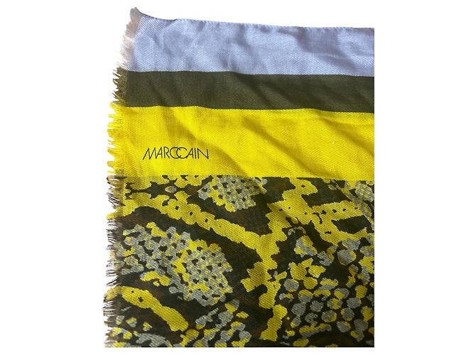 Sciarpa Marc Cain in seta e cotone con stampa stelle e serpente Nero Verde Grigio Giallo Blu chiaro - vista 2