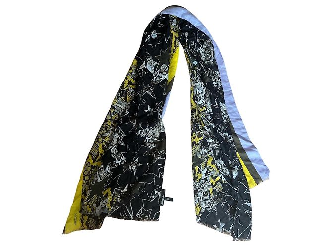 Sciarpa Marc Cain in seta e cotone con stampa stelle e serpente Nero Verde Grigio Giallo Blu chiaro - vista 4