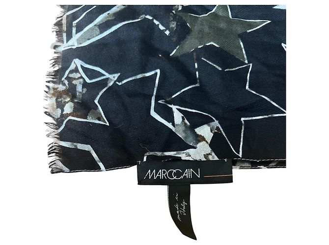 Sciarpa Marc Cain in seta e cotone con stampa stelle e serpente Nero Verde Grigio Giallo Blu chiaro - vista 5